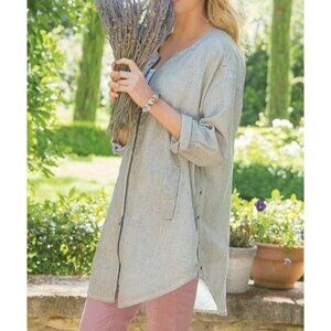 Soft Surroundings Women's Size Large Lucerne Linen Double Zip Button Side‎ TOp